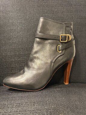 Tory Burch Black Leather Buckle Ankle Boots - Heel Size: 9.5